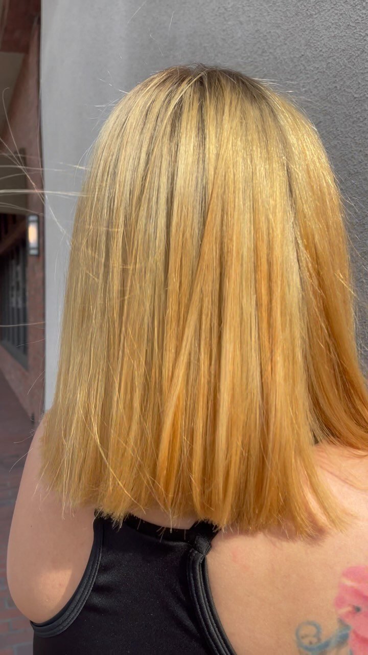 Blonde color correction result at Mirian May hair salon in Glendale
